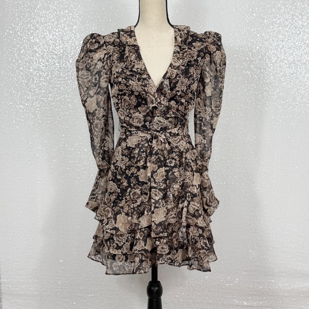 Bardot Winona Black and Cream Floral Long Sleeve Dress size small - Picture 15 of 16
